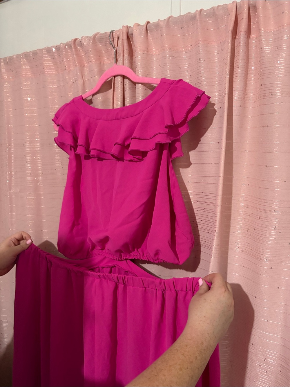 SHEIN Hot Pink Ruffle Two-Piece Dress Set